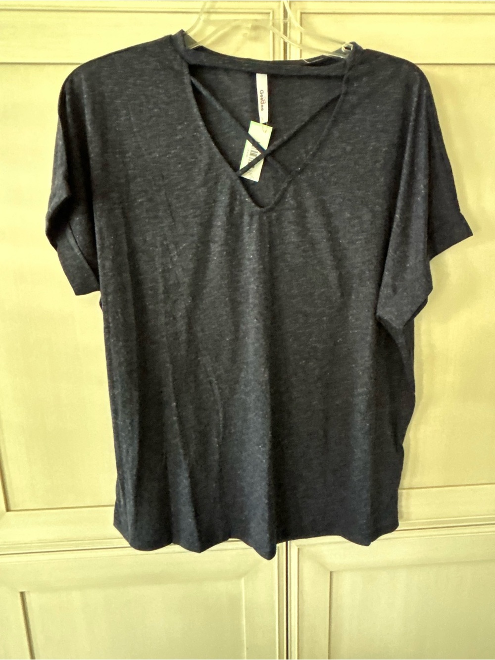 GeeGee Navy Heather V-Neck Short Sleeve Tee with Strap Detail